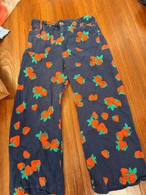 Maeve Navy Wide-Leg Strawberry Print Pants